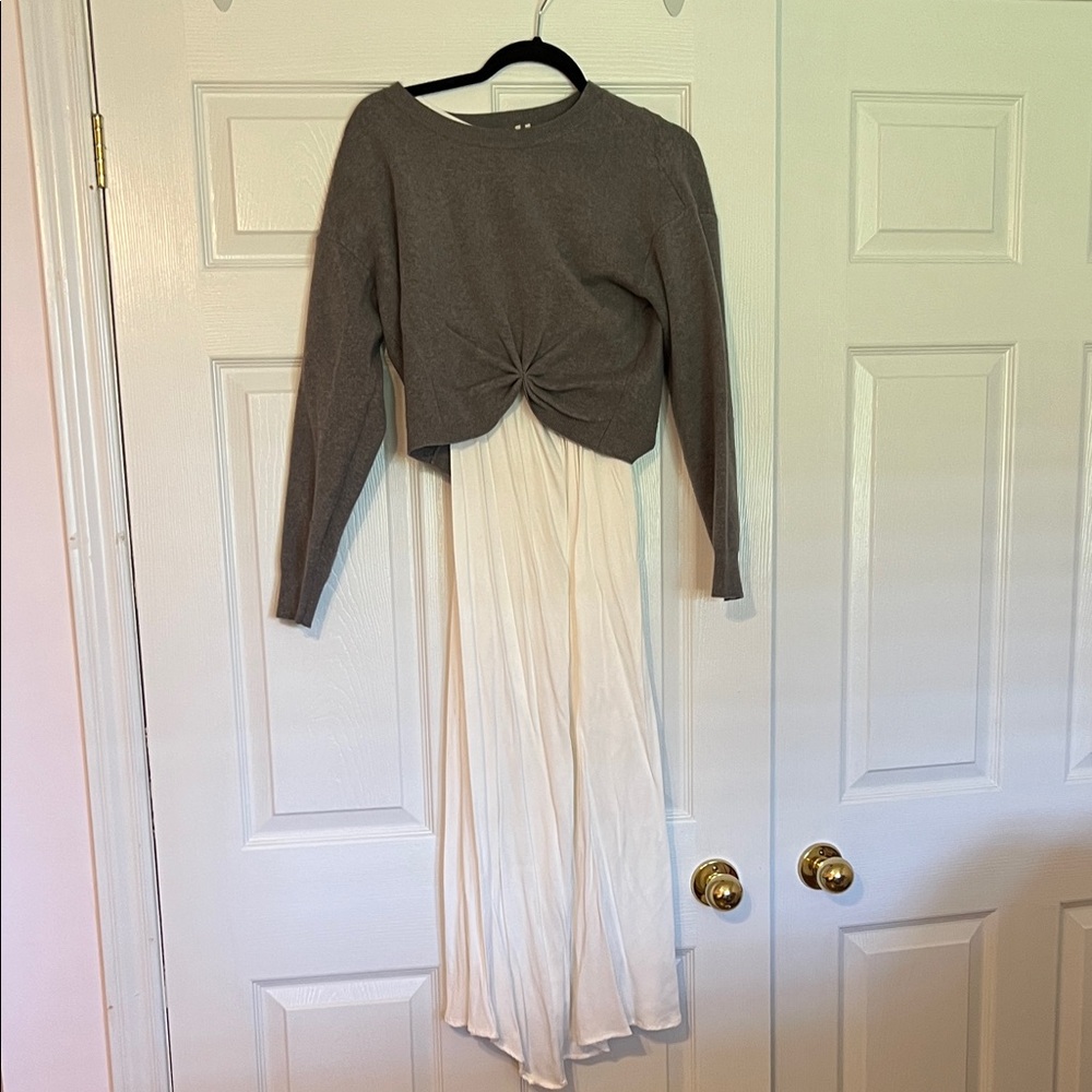 Gray Knotted Sweater with cream dress - Picture 1 of 4
